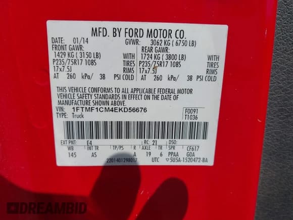 ✅ 2014 Ford F-150 XL • VIN: 1FTMF1CM4EKD56676 • Lot: 43208650. Listed on IAAI with 176,104 mi. Free auction sales archive from the USA and detailed vehicle history report at DreamBid. Image 9.