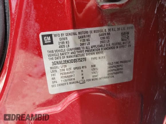 ✅ 2013 Chevrolet Captiva Sport LS • VIN: 3GNAL2EK3DS575278 • Lot: 58132585. Wystawiony na Copart z przebiegiem 146 698 mil. Bezpłatny archiwum sprzedaży aukcyjnych z USA i szczegółowy raport historii pojazdu na DreamBid. Zdjęcie 14.