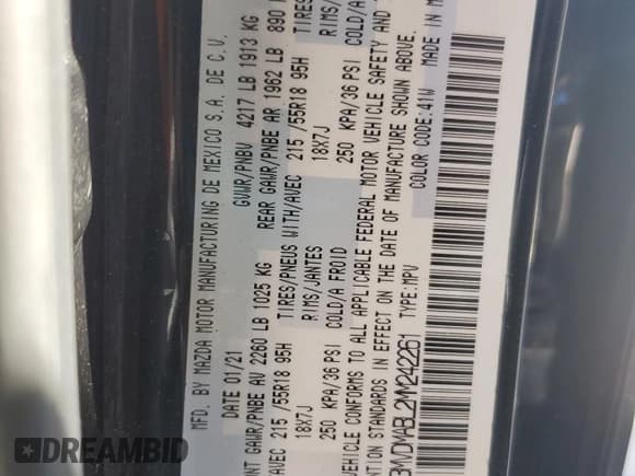 ✅ 2021 Mazda CX-30 Select • VIN: 3MVDMABL2MM242261 • Лот: 82683925. Опубликован ранее на Copart с пробегом 85 504 миль. Бесплатный доступ к архиву аукционных продаж из США и подробный отчёт об истории автомобиля на DreamBid. Изображение 14.