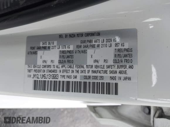 ✅ 2018 Mazda 6 Sport • VIN: JM1GL1UM9J1319983 • Lot: 43553259. Listed on IAAI with 28,191 mi. Free auction sales archive from the USA and detailed vehicle history report at DreamBid. Image 9.