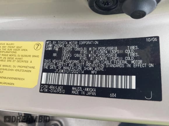 ✅ 2007 Lexus RX 400h • VIN: JTJGW31U772002114 • Лот: 42756304. Опубликован ранее на IAAI с пробегом 298 863 миль. Бесплатный доступ к архиву аукционных продаж из США и подробный отчёт об истории автомобиля на DreamBid. Изображение 9.