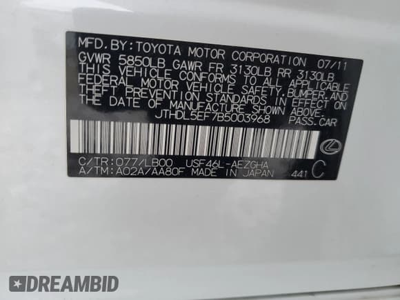 ✅ 2011 Lexus LS 460 L • VIN: JTHDL5EF7B5003968 • Lot: 84650024. Listed on Copart with 156,025 mi. Free auction sales archive from the USA and detailed vehicle history report at DreamBid. Image 12.