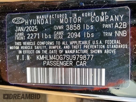 2025 Hyundai Elantra SEL Sport с VIN KMHLM4DG7SU979877, выставлен на аукционе Copart как лот 71058615 с пробегом 6 893 миль миль и Списание • Salvage title. История ставок и продаж доступна на DreamBid. Изображение 12.