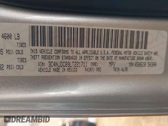 ✅ 2020 Jeep Compass Limited • VIN: 3C4NJDCB9LT221711 • Lot: 42971876. Listed on IAAI with 44,644 mi. Free auction sales archive from the USA and detailed vehicle history report at DreamBid. Image 9.