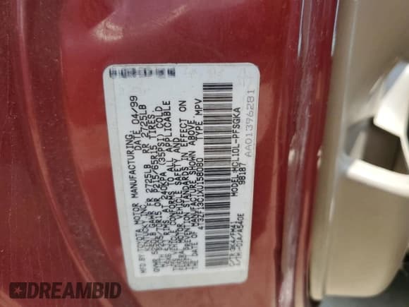 ✅ 1999 Toyota Sienna LE • VIN: 4T3ZF13C1XU158080 • Lot: 65145525. Listed on Copart with 181,543 mi. Free auction sales archive from the USA and detailed vehicle history report at DreamBid. Image 13.