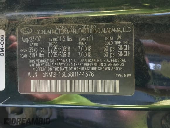 ✅ 2008 Hyundai Santa Fe SE • VIN: 5NMSH13E38H144376 • Lot: 43681669. Listed on IAAI with 251,513 mi. Free auction sales archive from the USA and detailed vehicle history report at DreamBid. Image 9.