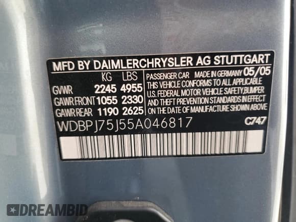 ✅ 2005 Mercedes-Benz CL 500 • VIN: WDBPJ75J55A046817 • Lot: 53755455. Listed on Copart with 178,198 mi. Free auction sales archive from the USA and detailed vehicle history report at DreamBid. Image 12.