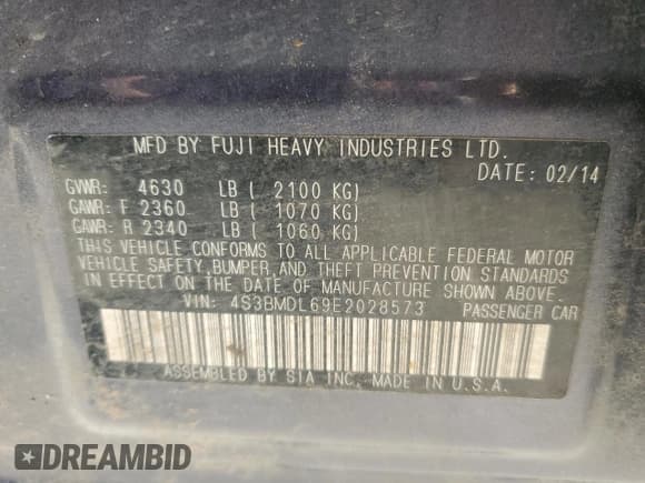 ✅ 2014 Subaru Legacy Limited • VIN: 4S3BMDL69E2028573 • Lot: 46606915. Wystawiony na Copart z przebiegiem 129 447 mil. Bezpłatny archiwum sprzedaży aukcyjnych z USA i szczegółowy raport historii pojazdu na DreamBid. Zdjęcie 12.