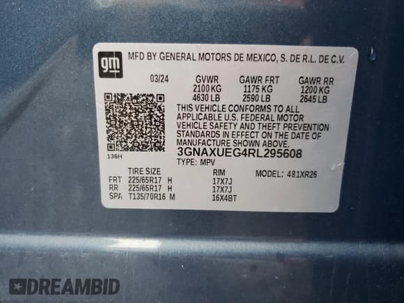 ✅ 2024 Chevrolet Equinox LT • VIN: 3GNAXUEG4RL295608 • Лот: 86589625. Опубликован ранее на Copart с пробегом 15 813 миль. Бесплатный доступ к архиву аукционных продаж из США и подробный отчёт об истории автомобиля на DreamBid. Изображение 13.