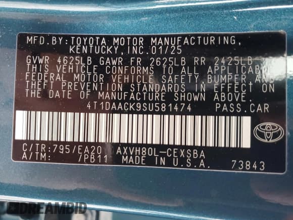 ✅ 2025 Toyota Camry SE • VIN: 4T1DAACK9SU581474 • Lot: 93312595. Listed on Copart with 6,209 mi. Free auction sales archive from the USA and detailed vehicle history report at DreamBid. Image 13.