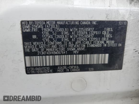 ✅ 2011 Toyota RAV4 • VIN: 2T3KF4DV4BW067641 • Лот: 92878445. Опубликован ранее на Copart с пробегом 208 717 миль. Бесплатный доступ к архиву аукционных продаж из США и подробный отчёт об истории автомобиля на DreamBid. Изображение 14.