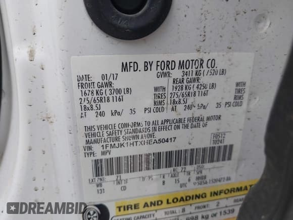 ✅ 2017 Ford Expedition Max XLT • VIN: 1FMJK1HTXHEA50417 • Лот: 41502968. Опубликован ранее на IAAI с пробегом 112 097 миль. Бесплатный доступ к архиву аукционных продаж из США и подробный отчёт об истории автомобиля на DreamBid. Изображение 9.