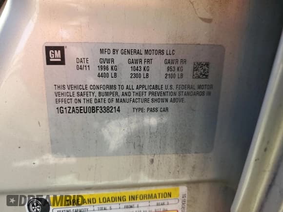 ✅ 2011 Chevrolet Malibu 1FL • VIN: 1G1ZA5EU0BF338214 • Lot: 71628224. Listed on Copart with 183,918 mi. Free auction sales archive from the USA and detailed vehicle history report at DreamBid. Image 12.