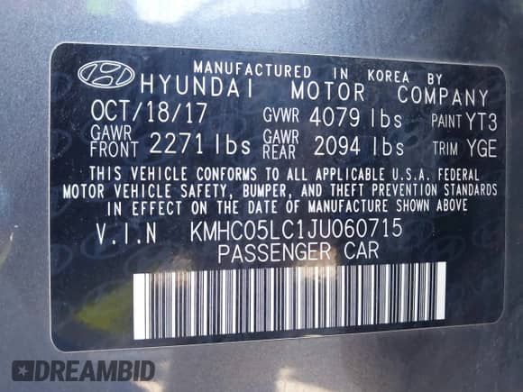 2018 Hyundai Ioniq Limited with VIN KMHC05LC1JU060715, listed as a IAAI auction lot 43479078 with 121,376 mi miles and . Bid and sale history available at DreamBid. Image 9.