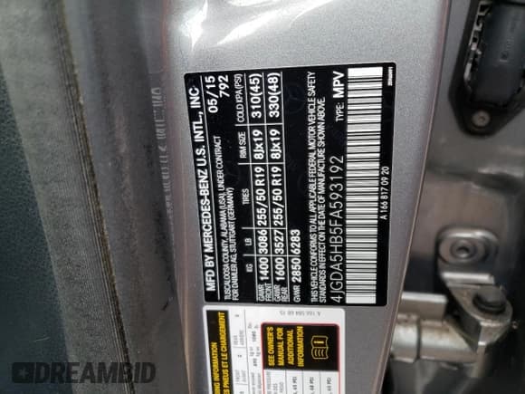 ✅ 2015 Mercedes-Benz M 350 • VIN: 4JGDA5HB5FA593192 • Lot: 67638922. Listed on Copart with 72,860 mi. Free auction sales archive from the USA and detailed vehicle history report at DreamBid. Image 13.