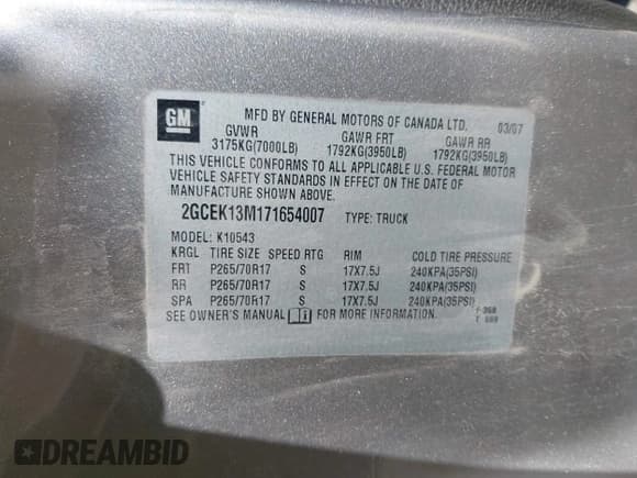 ✅ 2007 Chevrolet Silverado 1500 1LT • VIN: 2GCEK13M171654007 • Lot: 43351722. Listed on IAAI with 121,948 mi. Free auction sales archive from the USA and detailed vehicle history report at DreamBid. Image 9.