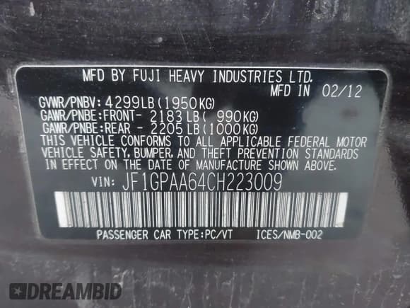 ✅ 2012 Subaru Impreza 2.0i • VIN: JF1GPAA64CH223009 • Lot: 43686122. Wystawiony na IAAI z przebiegiem 209 482 mil. Bezpłatny archiwum sprzedaży aukcyjnych z USA i szczegółowy raport historii pojazdu na DreamBid. Zdjęcie 9.