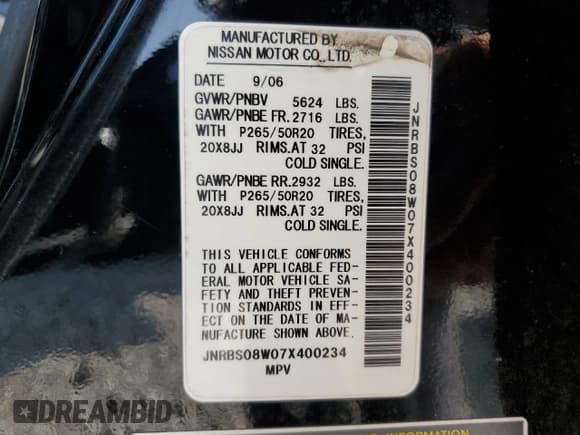 ✅ 2007 Infiniti FX • VIN: JNRBS08W07X400234 • Лот: 70533204. Опубликован ранее на Copart с пробегом 202 500 миль. Бесплатный доступ к архиву аукционных продаж из США и подробный отчёт об истории автомобиля на DreamBid. Изображение 13.