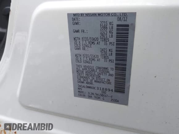 ✅ 2013 Infiniti JX35 • VIN: 5N1AL0MMXDC318894 • Lot: 43829421. Listed on IAAI with 178,076 mi. Free auction sales archive from the USA and detailed vehicle history report at DreamBid. Image 9.