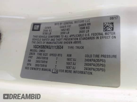2018 Chevrolet Colorado 2WD Work Truck with VIN 1GCHSBEN0J1113634, listed as a IAAI auction lot 42381221 with 152,438 mi miles and . Bid and sale history available at DreamBid. Image 9.