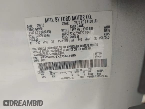 ✅ 2014 Ford Explorer XLT • VIN: 1FM5K8D8XEGA67150 • Lot: 41731862. Wystawiony na IAAI z przebiegiem 246 182 mil. Bezpłatny archiwum sprzedaży aukcyjnych z USA i szczegółowy raport historii pojazdu na DreamBid. Zdjęcie 9.