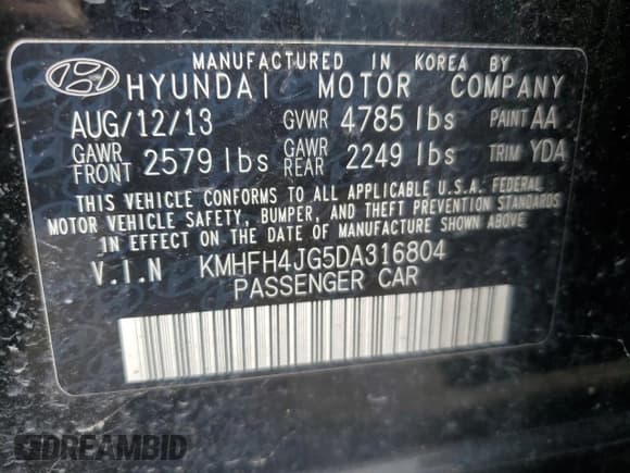 ✅ 2013 Hyundai Azera • VIN: KMHFH4JG5DA316804 • Лот: 57532975. Опубликован ранее на Copart с пробегом 243 038 миль. Бесплатный доступ к архиву аукционных продаж из США и подробный отчёт об истории автомобиля на DreamBid. Изображение 12.