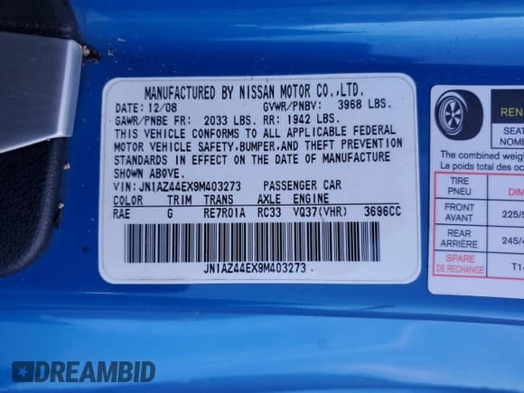 ✅ 2009 Nissan 370Z Touring • VIN: JN1AZ44EX9M403273 • Lot: 92599915. Listed on Copart with 104,300 mi. Free auction sales archive from the USA and detailed vehicle history report at DreamBid. Image 13.