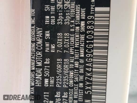 2012 Hyundai Santa Fe Limited z VIN 5XYZK4AG9CG103839, wystawiony jako Copart lot #90547425 z przebiegiem 65 297 mil mil oraz Szkoda całkowita • Salvage title. Historia ofert i sprzedaży dostępna na DreamBid. Obrazek 13.