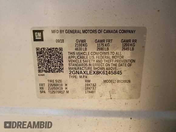 2019 Chevrolet Equinox LT с VIN 2GNAXLEX8K6145845, выставлен на аукционе Copart как лот 85586435 с пробегом 69 463 миль миль и Чистый • Clean title. История ставок и продаж доступна на DreamBid. Изображение 13.