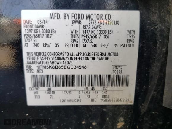 ✅ 2014 Ford Explorer • VIN: 1FM5K8B85EGC34548 • Lot: 51430775. Listed on Copart with 131,290 mi. Free auction sales archive from the USA and detailed vehicle history report at DreamBid. Image 13.