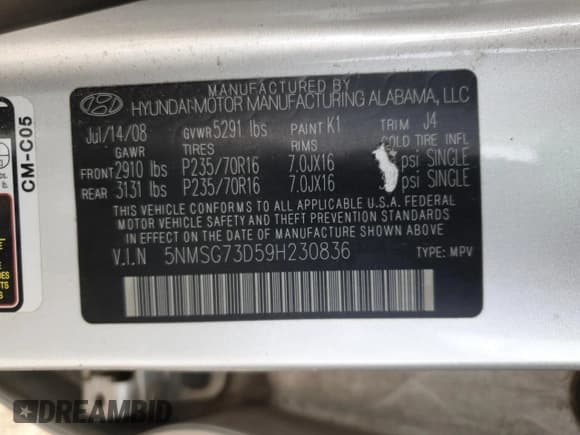 ✅ 2009 Hyundai Santa Fe GLS • VIN: 5NMSG73D59H230836 • Lot: 90729695. Listed on Copart with 157,537 mi. Free auction sales archive from the USA and detailed vehicle history report at DreamBid. Image 13.