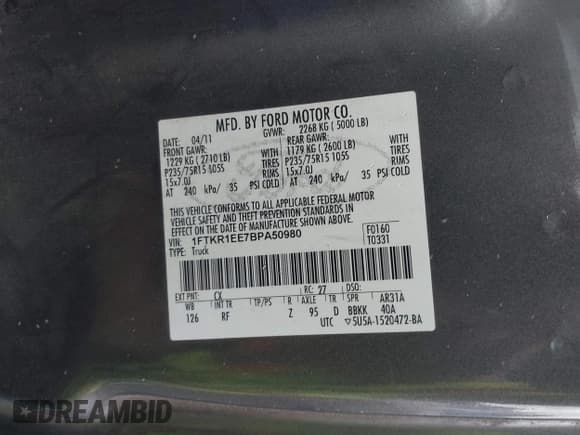 ✅ 2011 Ford Ranger XL • VIN: 1FTKR1EE7BPA50980 • Lot: 42675633. Wystawiony na IAAI z przebiegiem 150 789 mil. Bezpłatny archiwum sprzedaży aukcyjnych z USA i szczegółowy raport historii pojazdu na DreamBid. Zdjęcie 9.