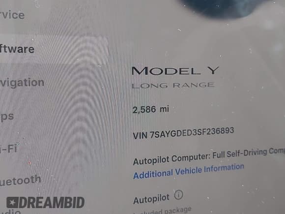 ✅ 2025 Tesla Model Y Long Range • VIN: 7SAYGDED3SF236893 • Лот: 43698211. Опубликован ранее на IAAI с пробегом 2 586 миль. Бесплатный доступ к архиву аукционных продаж из США и подробный отчёт об истории автомобиля на DreamBid. Изображение 15.