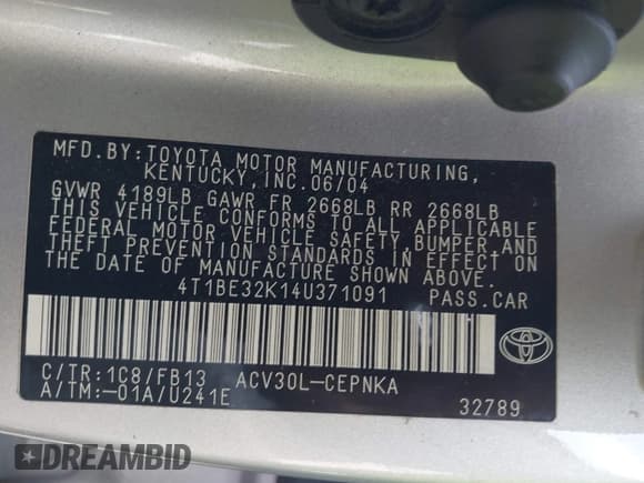 ✅ 2004 Toyota Camry SE • VIN: 4T1BE32K14U371091 • Lot: 43697344. Wystawiony na IAAI z przebiegiem 190 211 mil. Bezpłatny archiwum sprzedaży aukcyjnych z USA i szczegółowy raport historii pojazdu na DreamBid. Zdjęcie 9.