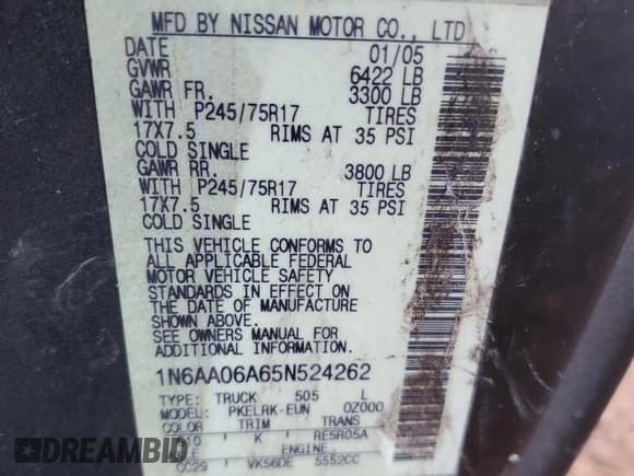 ✅ 2005 Nissan Titan SE • VIN: 1N6AA06A65N524262 • Лот: 82786655. Опубликован ранее на Copart с пробегом 281 179 миль. Бесплатный доступ к архиву аукционных продаж из США и подробный отчёт об истории автомобиля на DreamBid. Изображение 13.