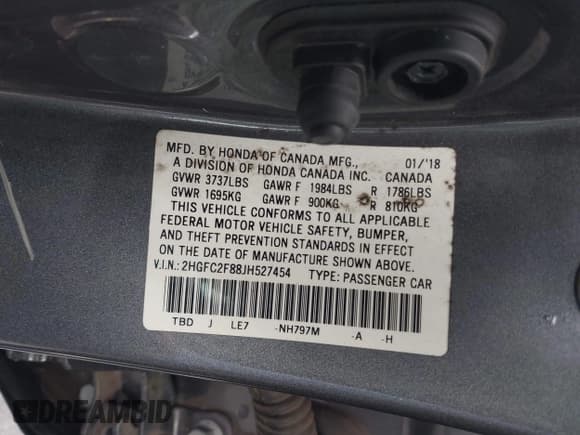 ✅ 2018 Honda Civic EX • VIN: 2HGFC2F88JH527454 • Lot: 43574203. Listed on IAAI with 164,590 mi. Free auction sales archive from the USA and detailed vehicle history report at DreamBid. Image 9.