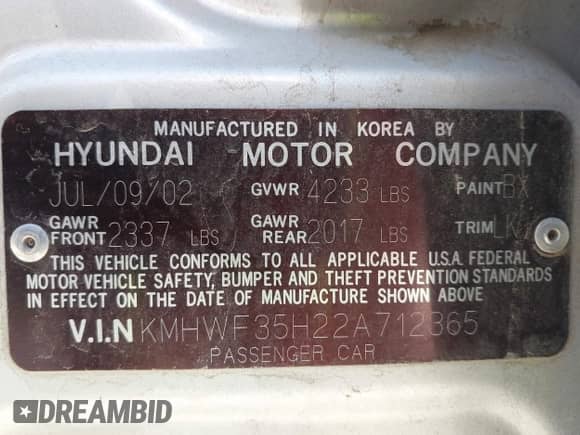 2002 Hyundai Sonata GLS с VIN KMHWF35H22A712365, выставлен на аукционе IAAI как лот 42169257 с пробегом 115 702 миль миль и . История ставок и продаж доступна на DreamBid. Изображение 9.