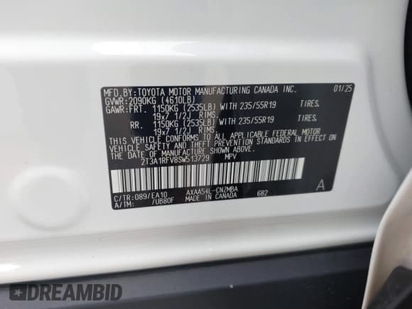 ✅ 2025 Toyota RAV4 XLE Premium • VIN: 2T3A1RFV8SW513729 • Lot: 43489898. Listed on IAAI with 7,000 mi. Free auction sales archive from the USA and detailed vehicle history report at DreamBid. Image 9.