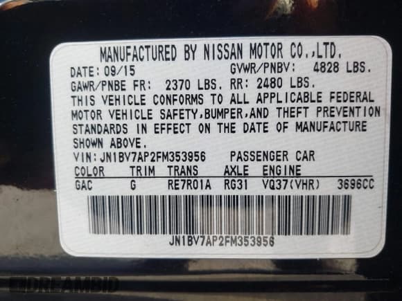 ✅ 2015 Infiniti Q50 Premium • VIN: JN1BV7AP2FM353956 • Lot: 43582313. Listed on IAAI with 123,573 mi. Free auction sales archive from the USA and detailed vehicle history report at DreamBid. Image 9.