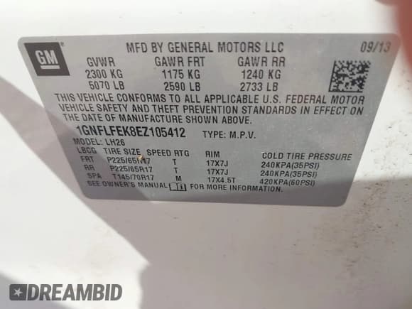 ✅ 2014 Chevrolet Equinox LT • VIN: 1GNFLFEK8EZ105412 • Лот: 42932301. Опубликован ранее на IAAI с пробегом 127 641 миль. Бесплатный доступ к архиву аукционных продаж из США и подробный отчёт об истории автомобиля на DreamBid. Изображение 9.