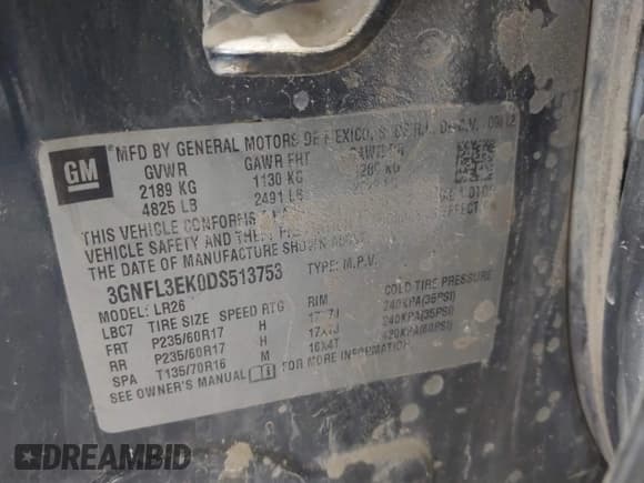 ✅ 2013 Chevrolet Captiva Sport LT • VIN: 3GNFL3EK0DS513753 • Lot: 42196262. Wystawiony na IAAI z przebiegiem 246 196 mil. Bezpłatny archiwum sprzedaży aukcyjnych z USA i szczegółowy raport historii pojazdu na DreamBid. Zdjęcie 9.