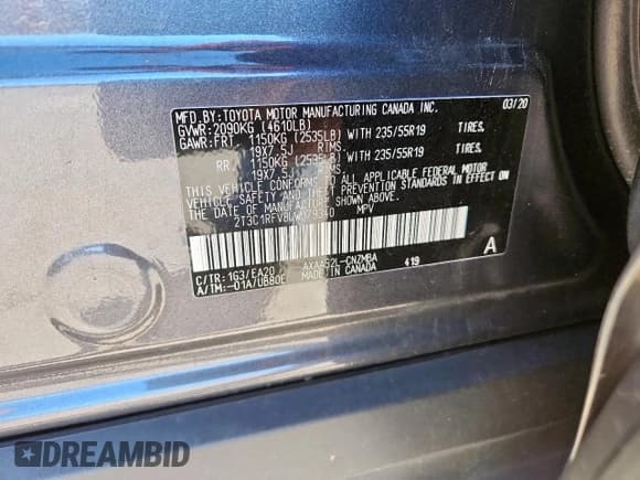 ✅ 2020 Toyota RAV4 XLE Premium • VIN: 2T3C1RFV8LW079340 • Lot: 92096935. Listed on Copart with 64,548 mi. Free auction sales archive from the USA and detailed vehicle history report at DreamBid. Image 12.