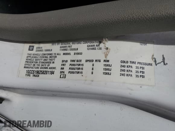 ✅ 2005 Chevrolet Colorado LS ZQ8 • VIN: 1GCCS196258201184 • Лот: 49188445. Опубликован ранее на Copart с пробегом 191 597 миль. Бесплатный доступ к архиву аукционных продаж из США и подробный отчёт об истории автомобиля на DreamBid. Изображение 12.