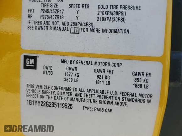 ✅ 2003 Chevrolet Corvette • VIN: 1G1YY22G235119525 • Лот: 82246495. Опубликован ранее на Copart с пробегом 80 205 миль. Бесплатный доступ к архиву аукционных продаж из США и подробный отчёт об истории автомобиля на DreamBid. Изображение 12.