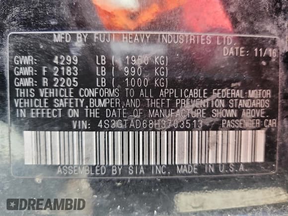 ✅ 2017 Subaru Impreza Premium • VIN: 4S3GTAD68H3703513 • Lot: 80008845. Listed on Copart with 76,932 mi. Free auction sales archive from the USA and detailed vehicle history report at DreamBid. Image 12.