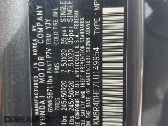 2020 Hyundai Palisade SEL with VIN KM8R4DHE7LU149954, listed as a Copart auction lot 70291804 with 48,488 mi miles and Salvage title. Bid and sale history available at DreamBid. Image 14.