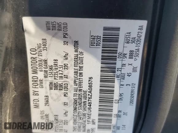 ✅ 2006 Ford Explorer Eddie Bauer • VIN: 1FMEU64876ZA08576 • Lot: 80926534. Listed on Copart with 168,164 mi. Free auction sales archive from the USA and detailed vehicle history report at DreamBid. Image 13.