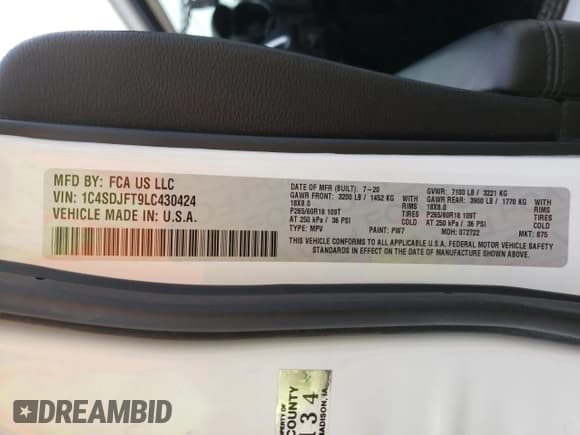 ✅ 2020 Dodge Durango Pursuit • VIN: 1C4SDJFT9LC430424 • Lot: 53405655. Wystawiony na Copart z przebiegiem 98 267 mil. Bezpłatny archiwum sprzedaży aukcyjnych z USA i szczegółowy raport historii pojazdu na DreamBid. Zdjęcie 14.