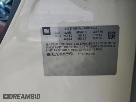 ✅ 2014 Cadillac CTS Premium AWD • VIN: 1G6AZ5S30E0123953 • Lot: 95961835. Listed on Copart with Not provided. Free auction sales archive from the USA and detailed vehicle history report at DreamBid. Image 12.