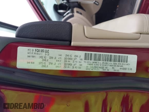 ✅ 2016 Jeep Grand Cherokee Limited • VIN: 1C4RJEBGXGC464336 • Lot: 43811250. Listed on IAAI with 108,565 mi. Free auction sales archive from the USA and detailed vehicle history report at DreamBid. Image 9.